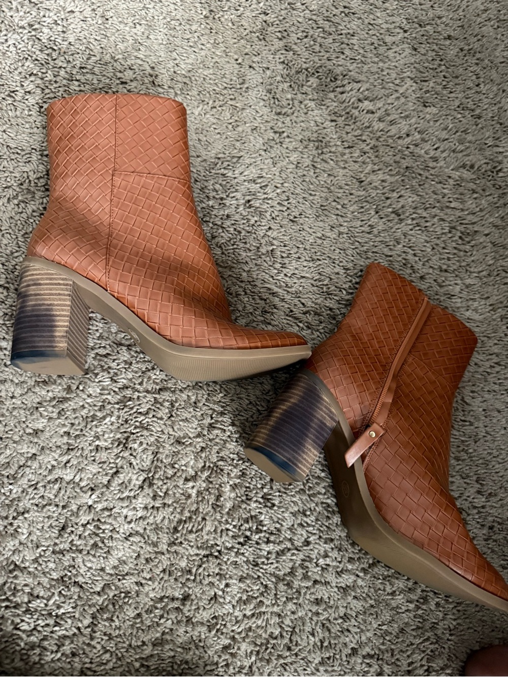Universal Thread Woven Tan Brown Block Heel Ankle Boots